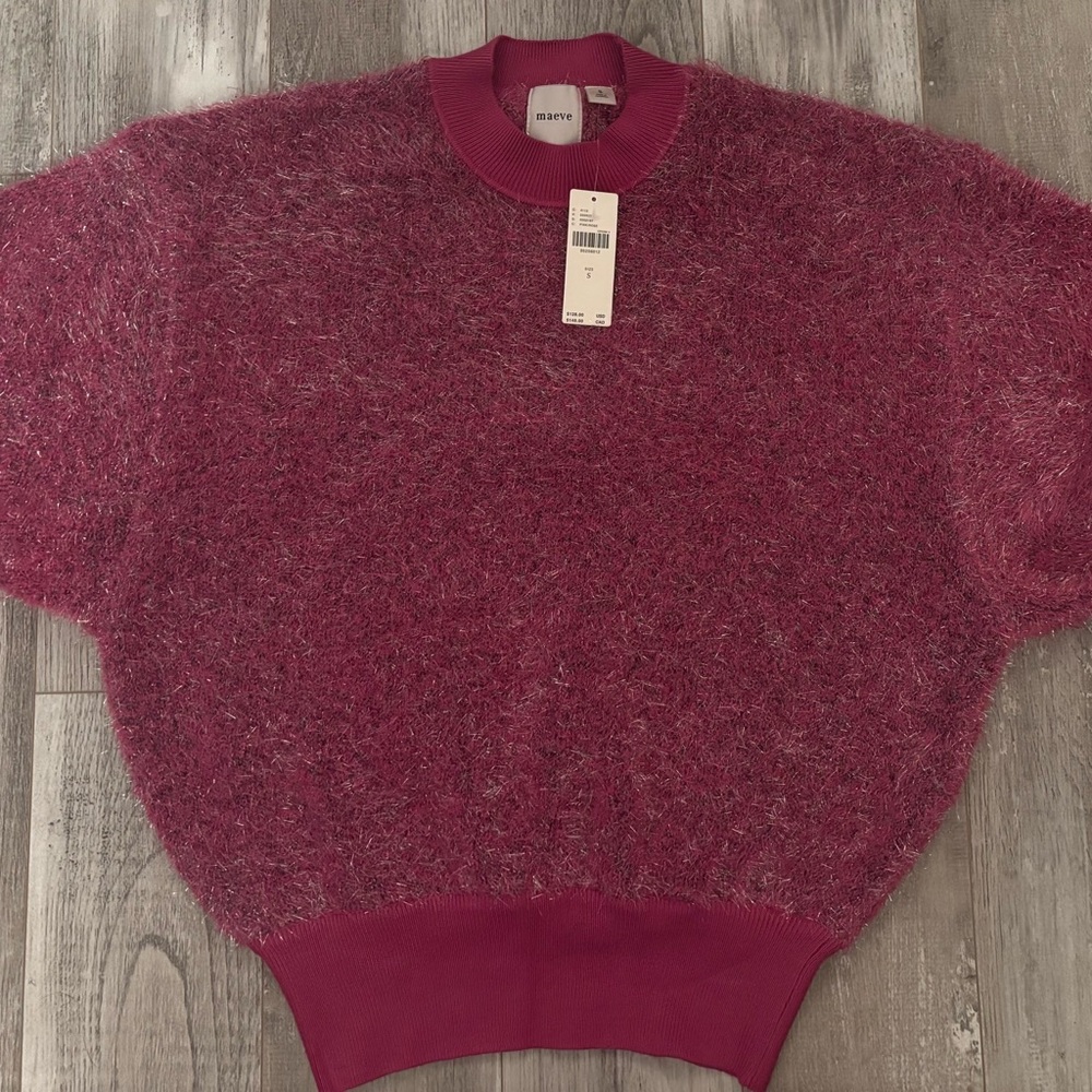 Maeve Anthropologie Fuzzy Pink w/Silver Sweater